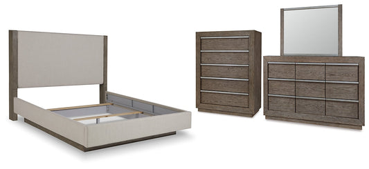 Anibecca California King Upholstered Bed with Mirrored Dresser and Chest Cloud 9 Mattress & Furniture