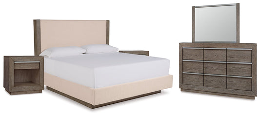 Anibecca King Upholstered Bed with Mirrored Dresser and 2 Nightstands Cloud 9 Mattress & Furniture