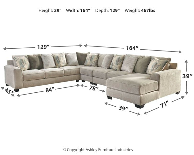 Ardsley 5-Piece Sectional with Ottoman Cloud 9 Mattress & Furniture