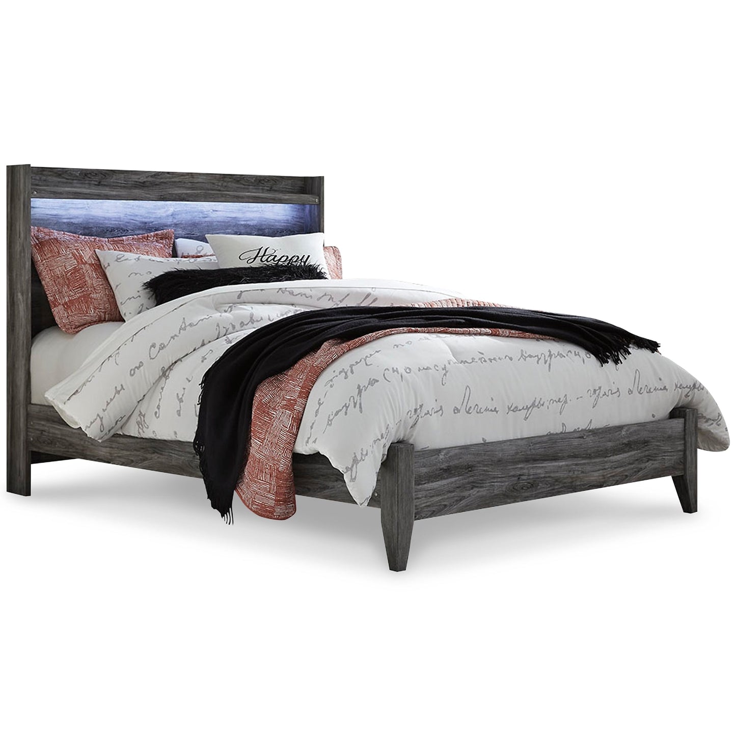 Baystorm Queen Panel Bed with Mirrored Dresser Cloud 9 Mattress & Furniture