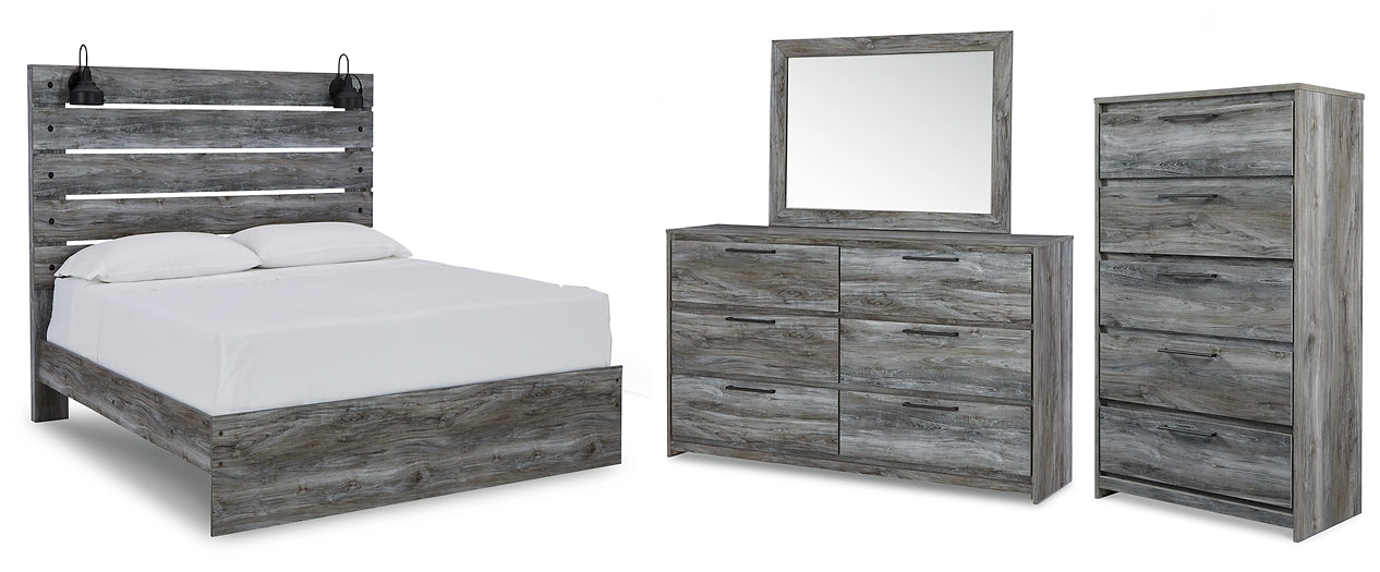 Baystorm Queen Panel Bed with Mirrored Dresser and Chest Cloud 9 Mattress & Furniture