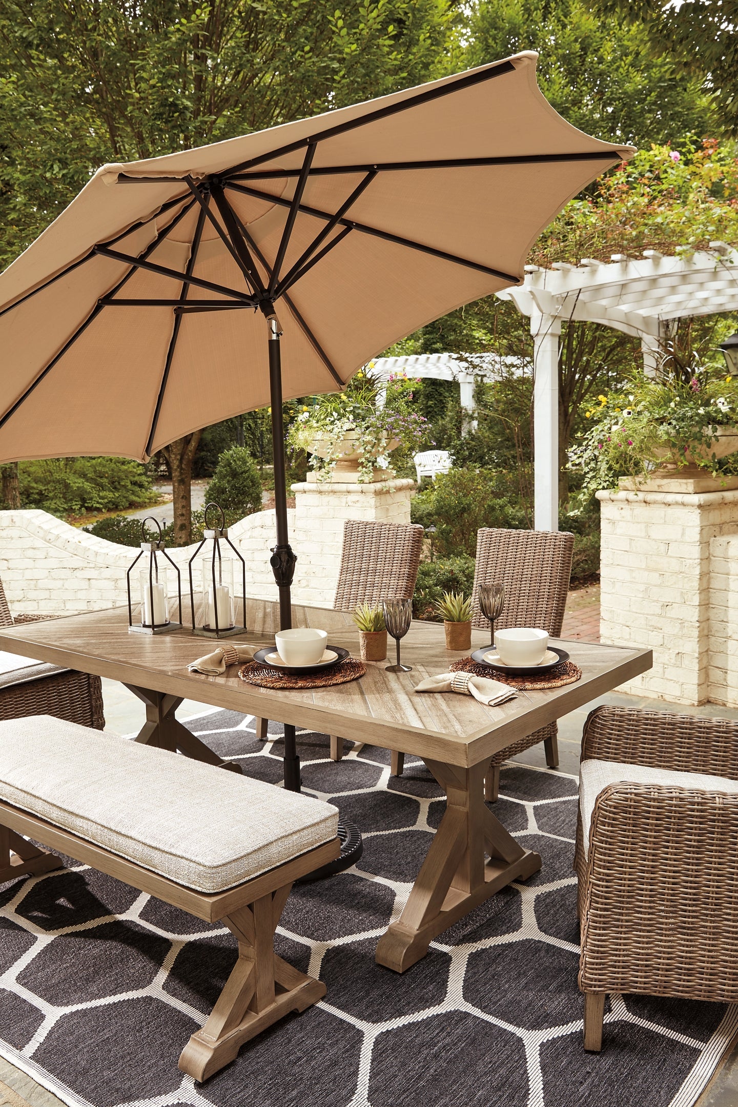 Beachcroft Outdoor Dining Table and 4 Chairs and Bench Cloud 9 Mattress & Furniture