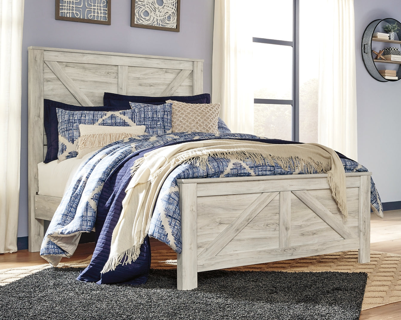 Bellaby Queen Crossbuck Panel Bed with 2 Nightstands Cloud 9 Mattress & Furniture