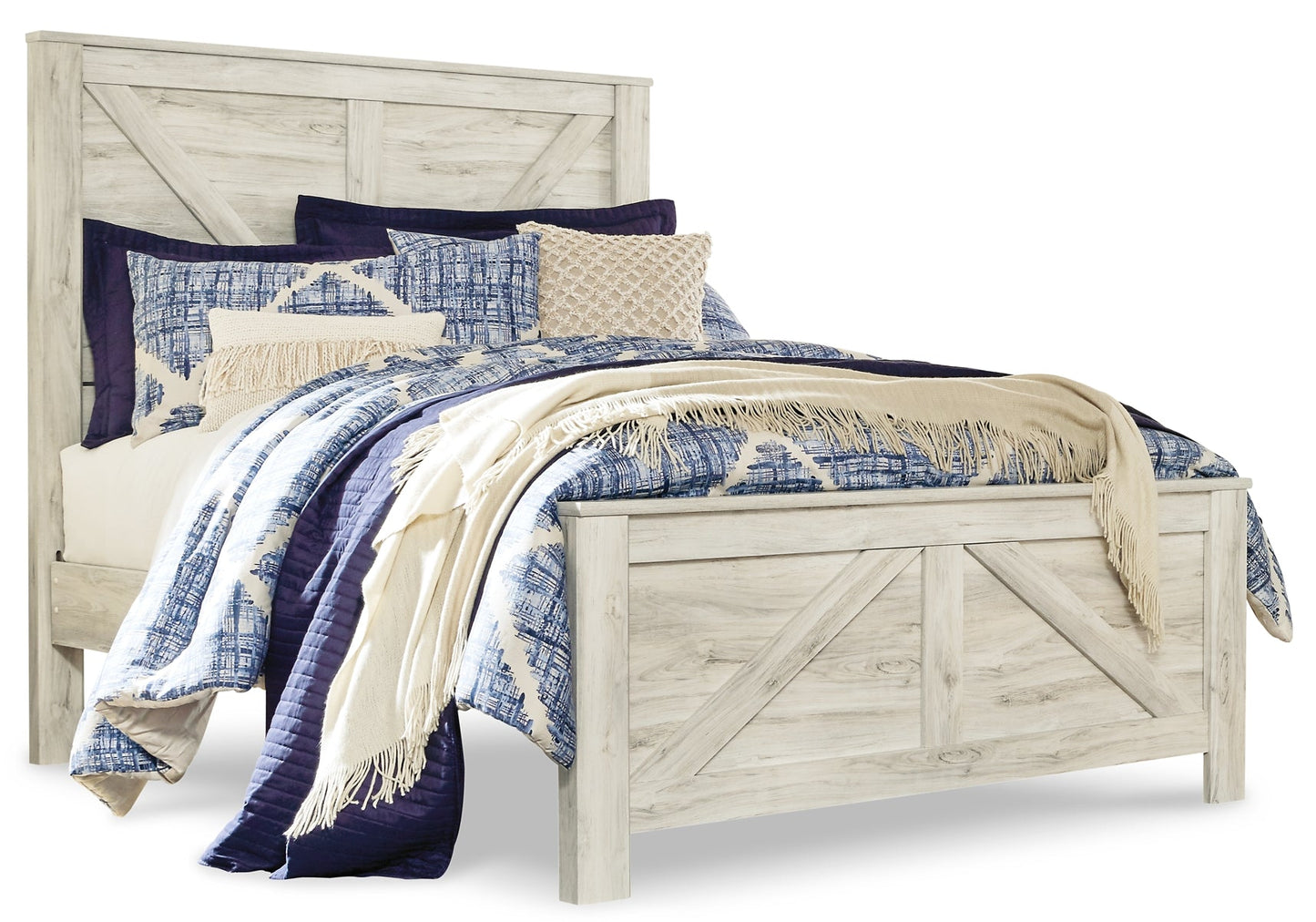 Bellaby Queen Crossbuck Panel Bed with Mirrored Dresser, Chest and 2 Nightstands Cloud 9 Mattress & Furniture