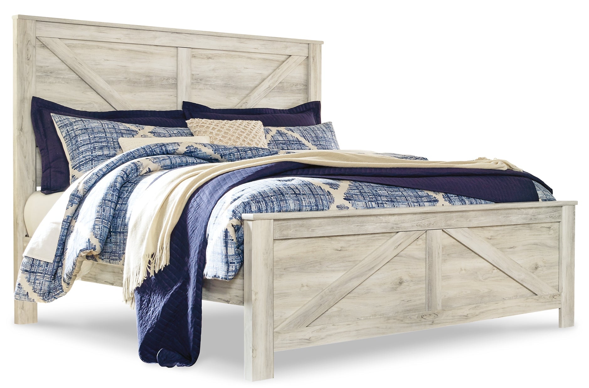 Bellaby Queen Crossbuck Panel Bed with Mirrored Dresser, Chest and Nightstand Cloud 9 Mattress & Furniture