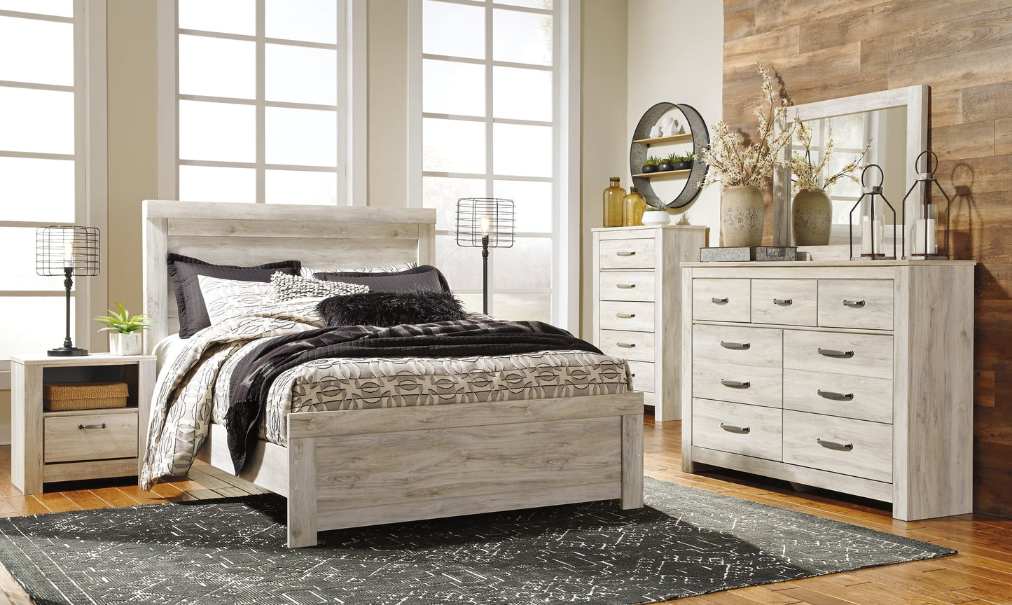 Bellaby Queen Panel Bed with Mirrored Dresser, Chest and 2 Nightstands Cloud 9 Mattress & Furniture