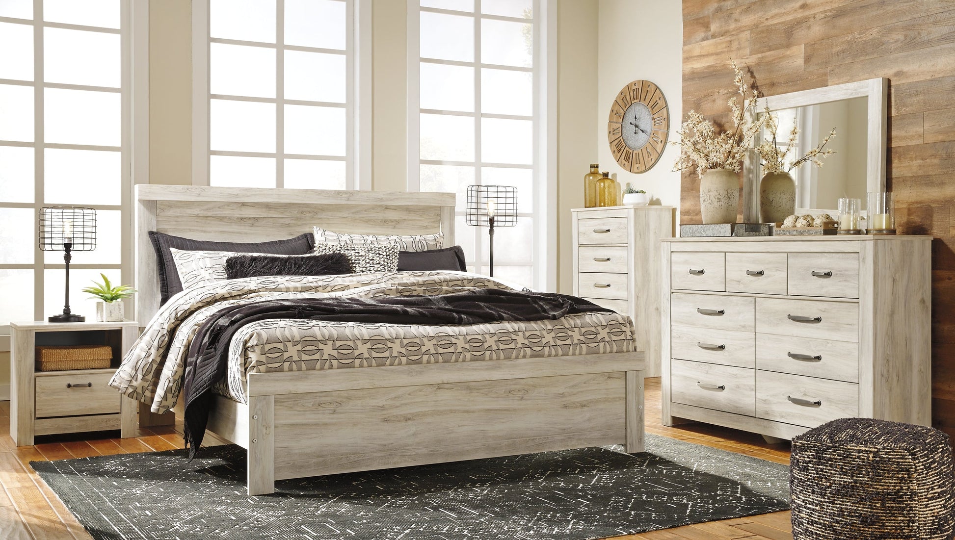 Bellaby Queen Panel Bed with Mirrored Dresser, Chest and Nightstand Cloud 9 Mattress & Furniture