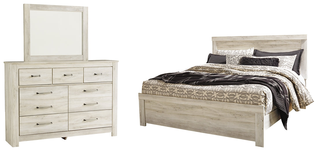Bellaby Queen Panel Bed with Mirrored Dresser Cloud 9 Mattress & Furniture