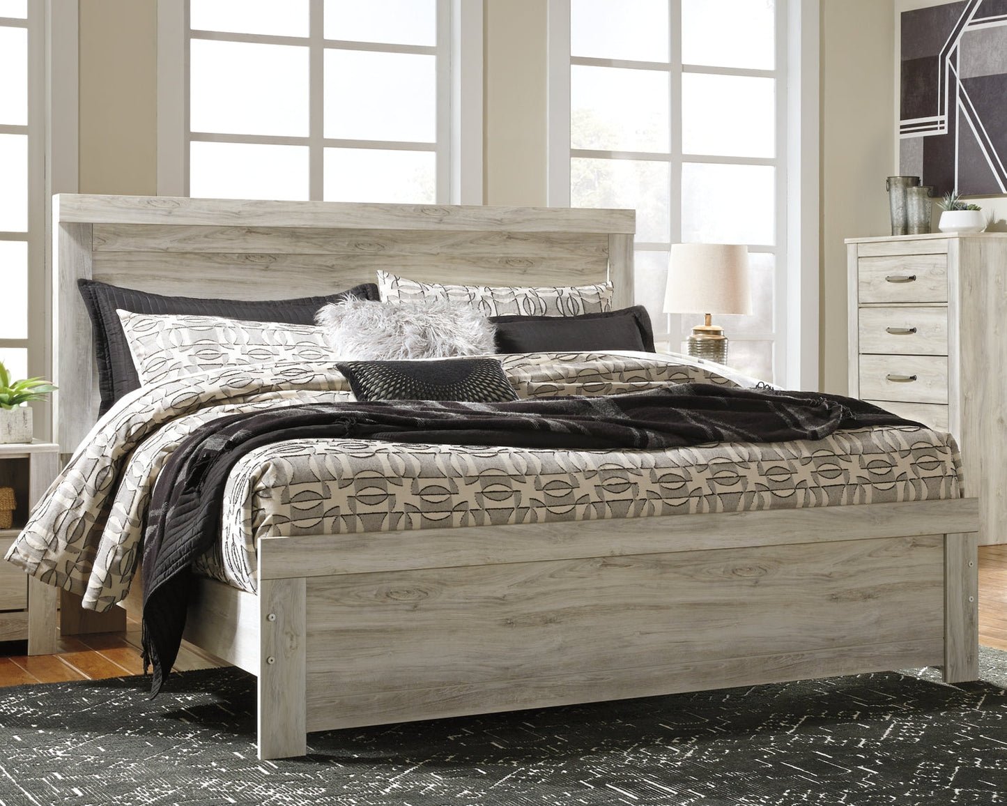 Bellaby Queen Panel Bed with Mirrored Dresser Cloud 9 Mattress & Furniture