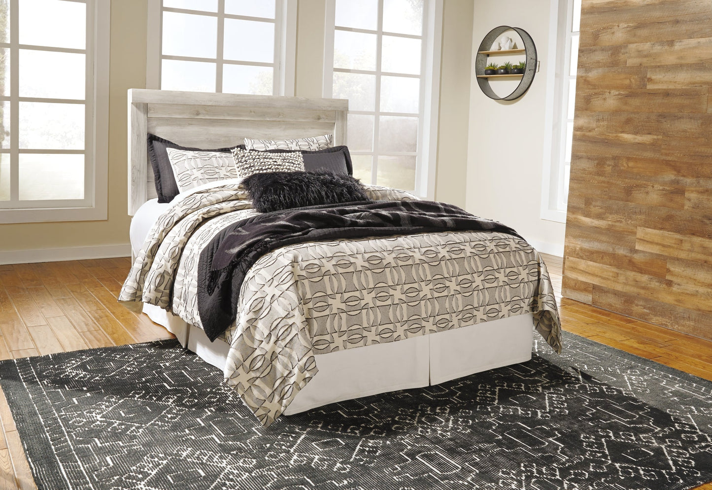 Bellaby Queen Panel Headboard with Mirrored Dresser and Chest Cloud 9 Mattress & Furniture