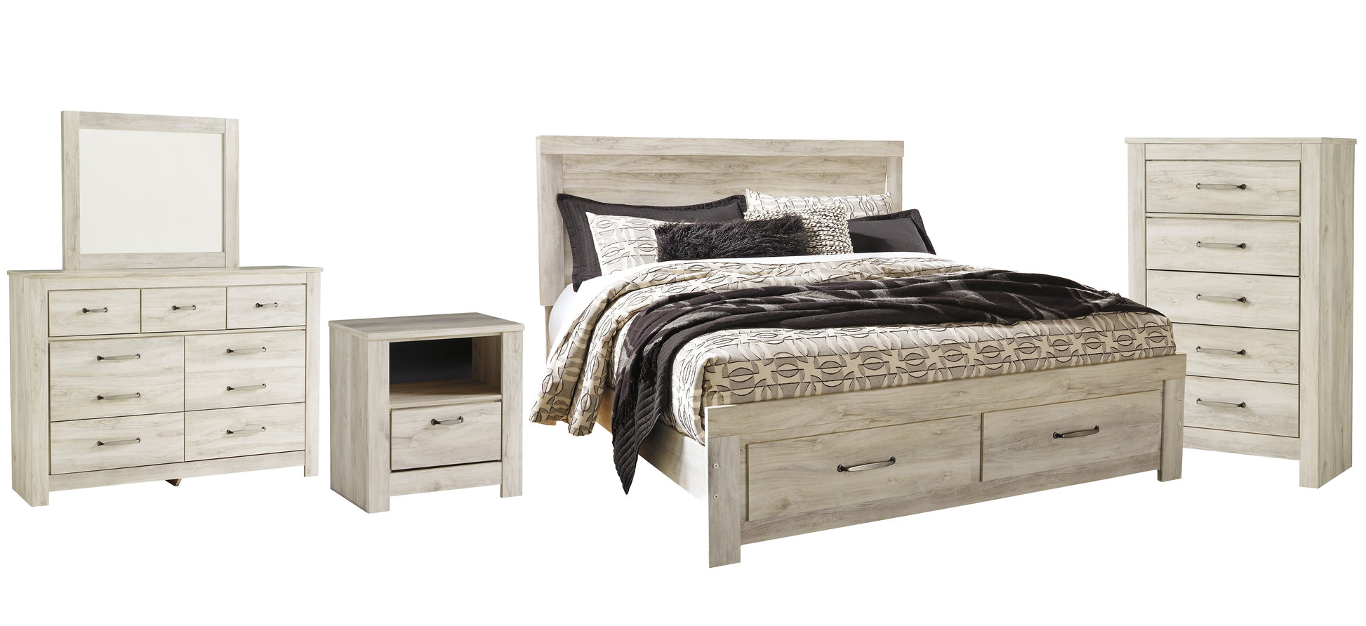 Bellaby Queen Platform Bed with 2 Storage Drawers with Mirrored Dresser, Chest and Nightstand Cloud 9 Mattress & Furniture
