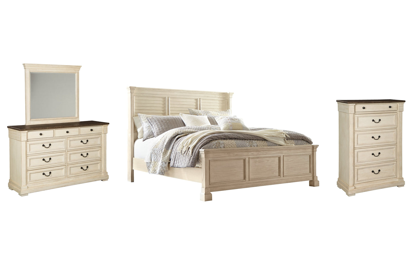 Bolanburg California King Panel Bed with Mirrored Dresser and Chest Cloud 9 Mattress & Furniture