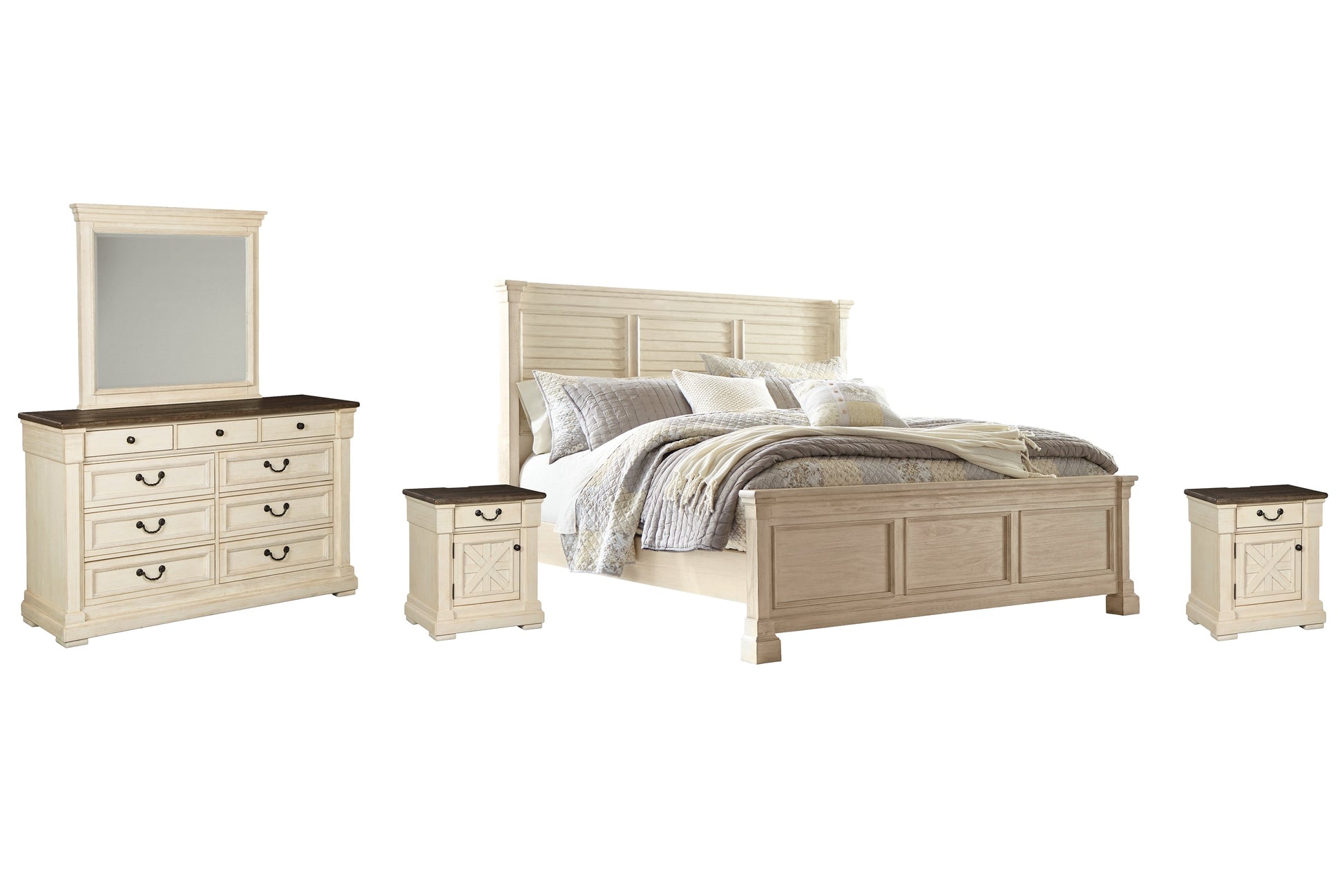 Bolanburg King Panel Bed with Mirrored Dresser and 2 Nightstands Cloud 9 Mattress & Furniture