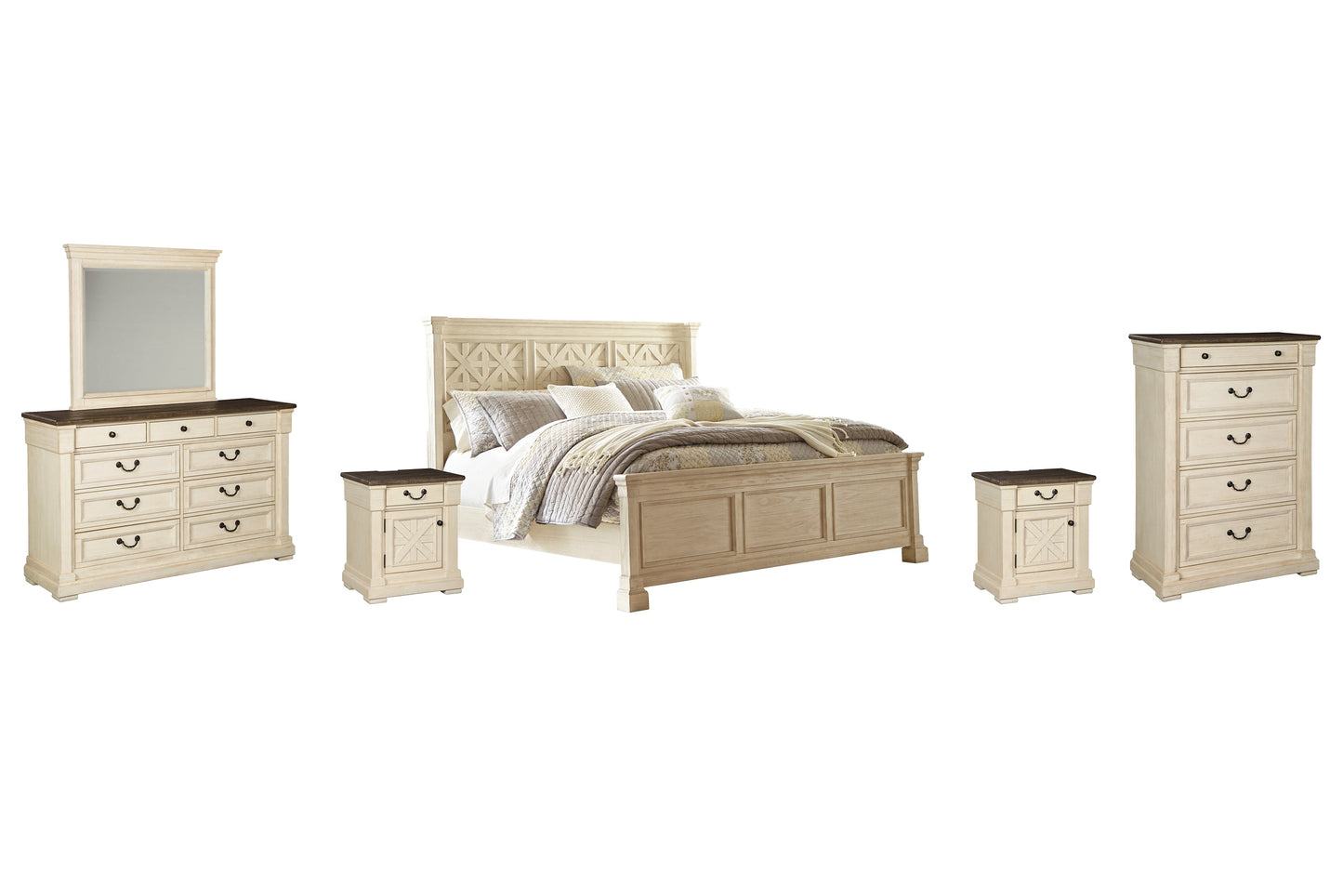 Bolanburg Queen Panel Bed with Mirrored Dresser, Chest and 2 Nightstands Cloud 9 Mattress & Furniture