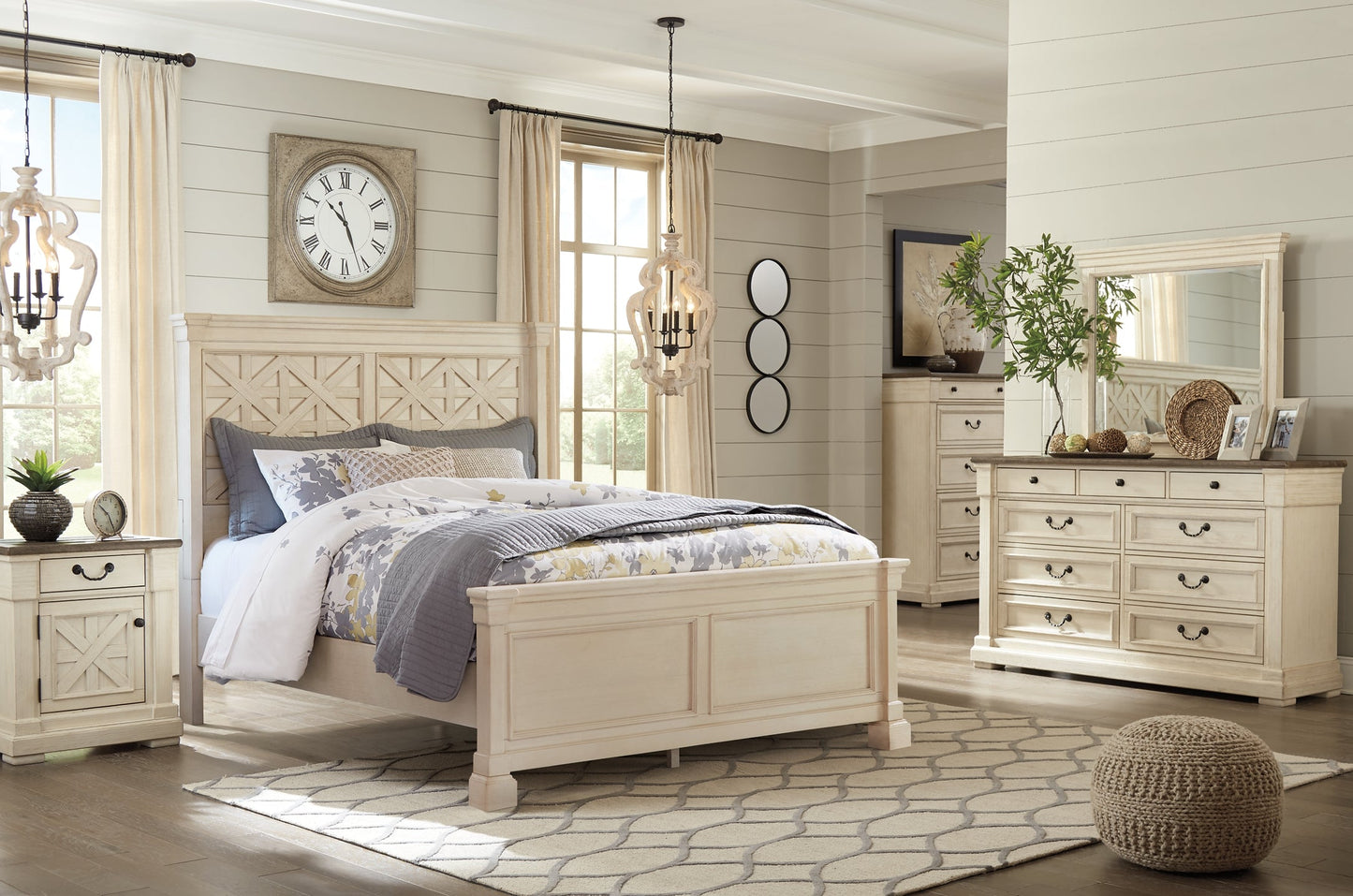 Bolanburg Queen Panel Bed with Mirrored Dresser and Chest Cloud 9 Mattress & Furniture