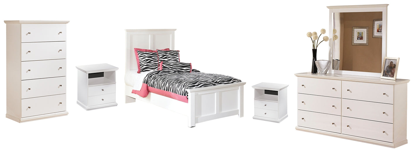 Bostwick Shoals Twin Panel Bed with Mirrored Dresser, Chest and 2 Nightstands Cloud 9 Mattress & Furniture