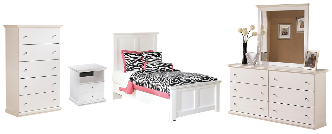 Bostwick Shoals Twin Panel Bed with Mirrored Dresser, Chest and Nightstand Cloud 9 Mattress & Furniture