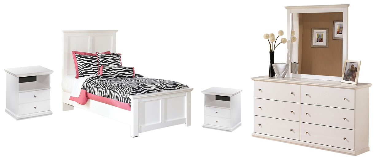 Bostwick Shoals Twin Panel Bed with Mirrored Dresser and 2 Nightstands Cloud 9 Mattress & Furniture