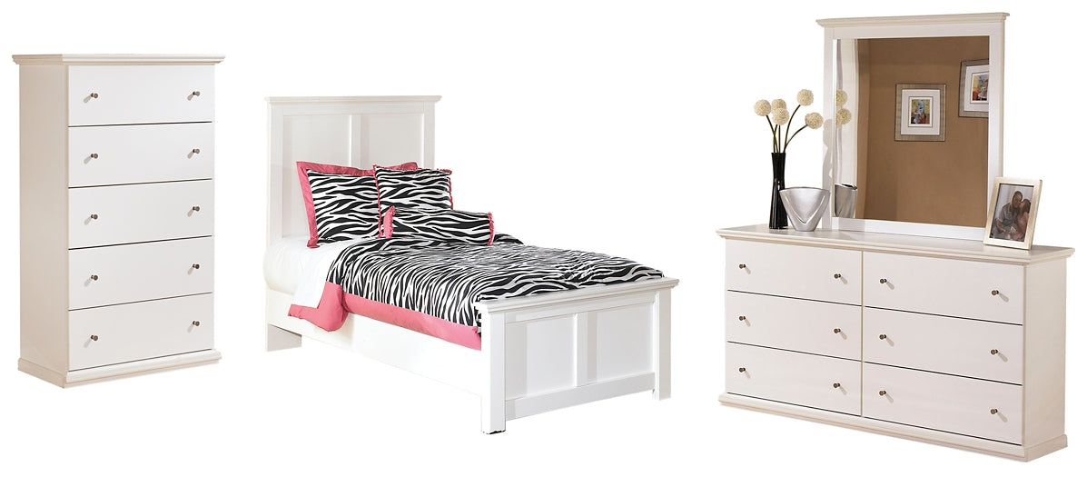 Bostwick Shoals Twin Panel Bed with Mirrored Dresser and Chest Cloud 9 Mattress & Furniture