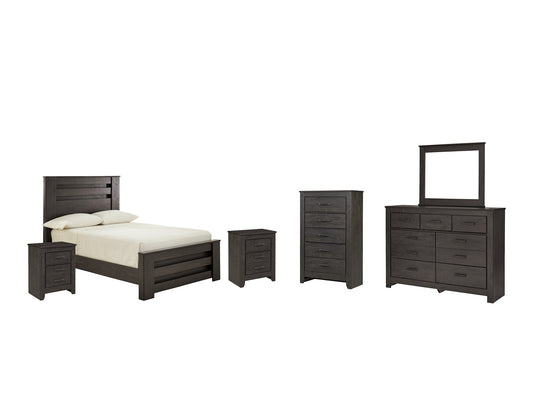 Brinxton Full Panel Bed with Mirrored Dresser, Chest and 2 Nightstands Cloud 9 Mattress & Furniture