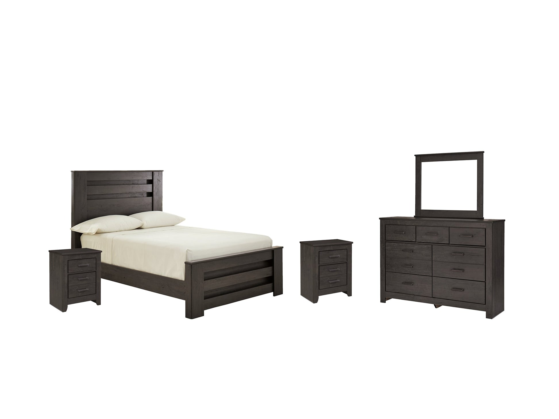 Brinxton Full Panel Bed with Mirrored Dresser and 2 Nightstands Cloud 9 Mattress & Furniture
