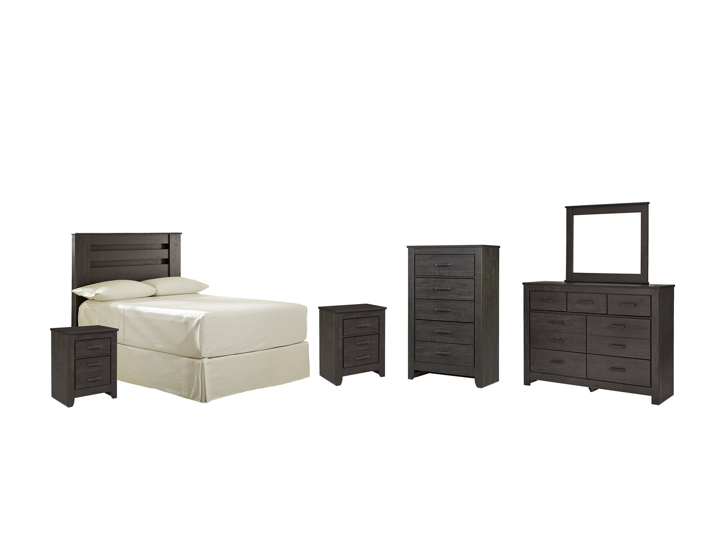 Brinxton Full Panel Headboard with Mirrored Dresser, Chest and 2 Nightstands Cloud 9 Mattress & Furniture
