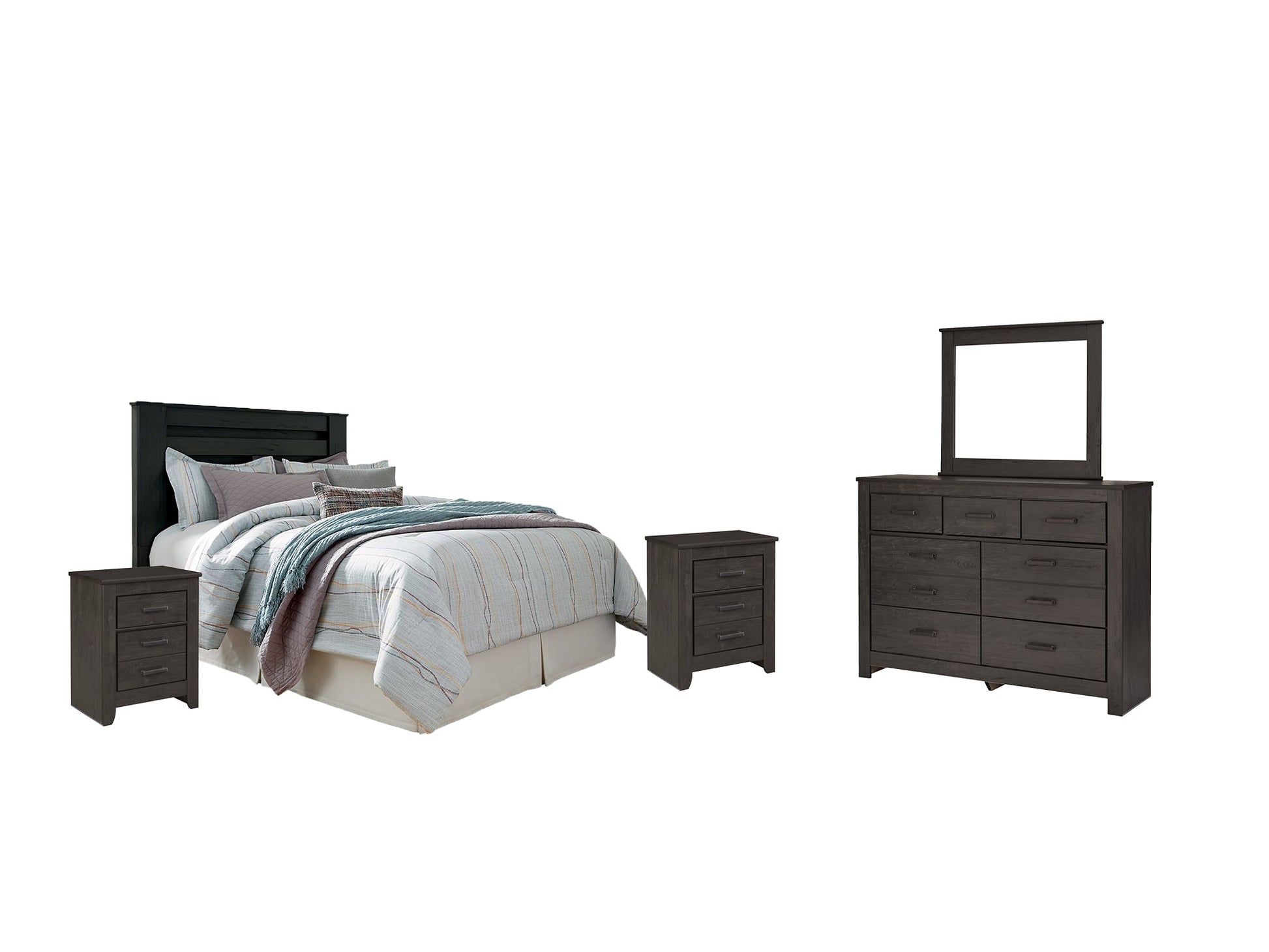Brinxton King/California King Panel Headboard with Mirrored Dresser and 2 Nightstands Cloud 9 Mattress & Furniture