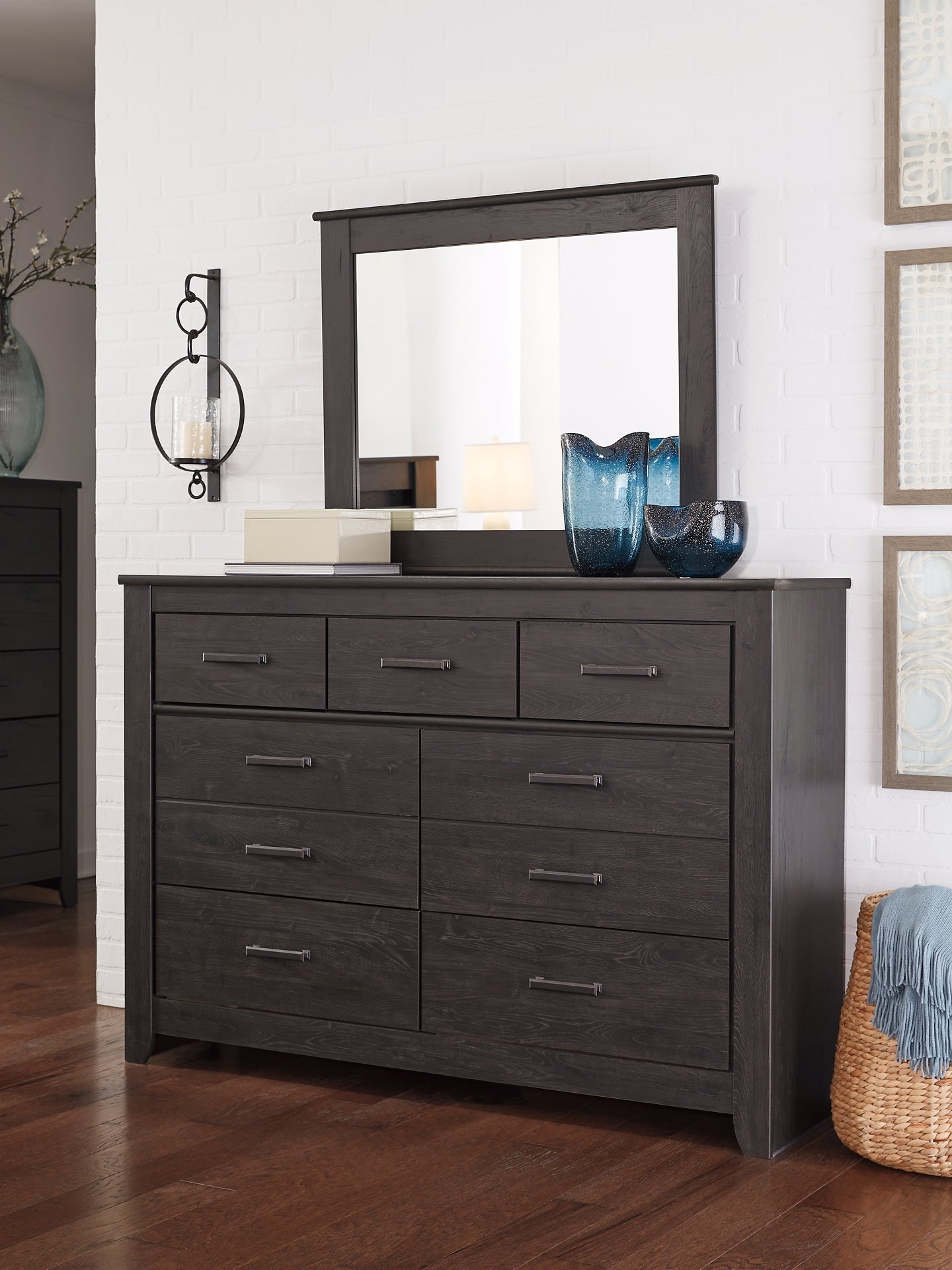 Brinxton King Panel Bed with Mirrored Dresser, Chest and Nightstand Cloud 9 Mattress & Furniture