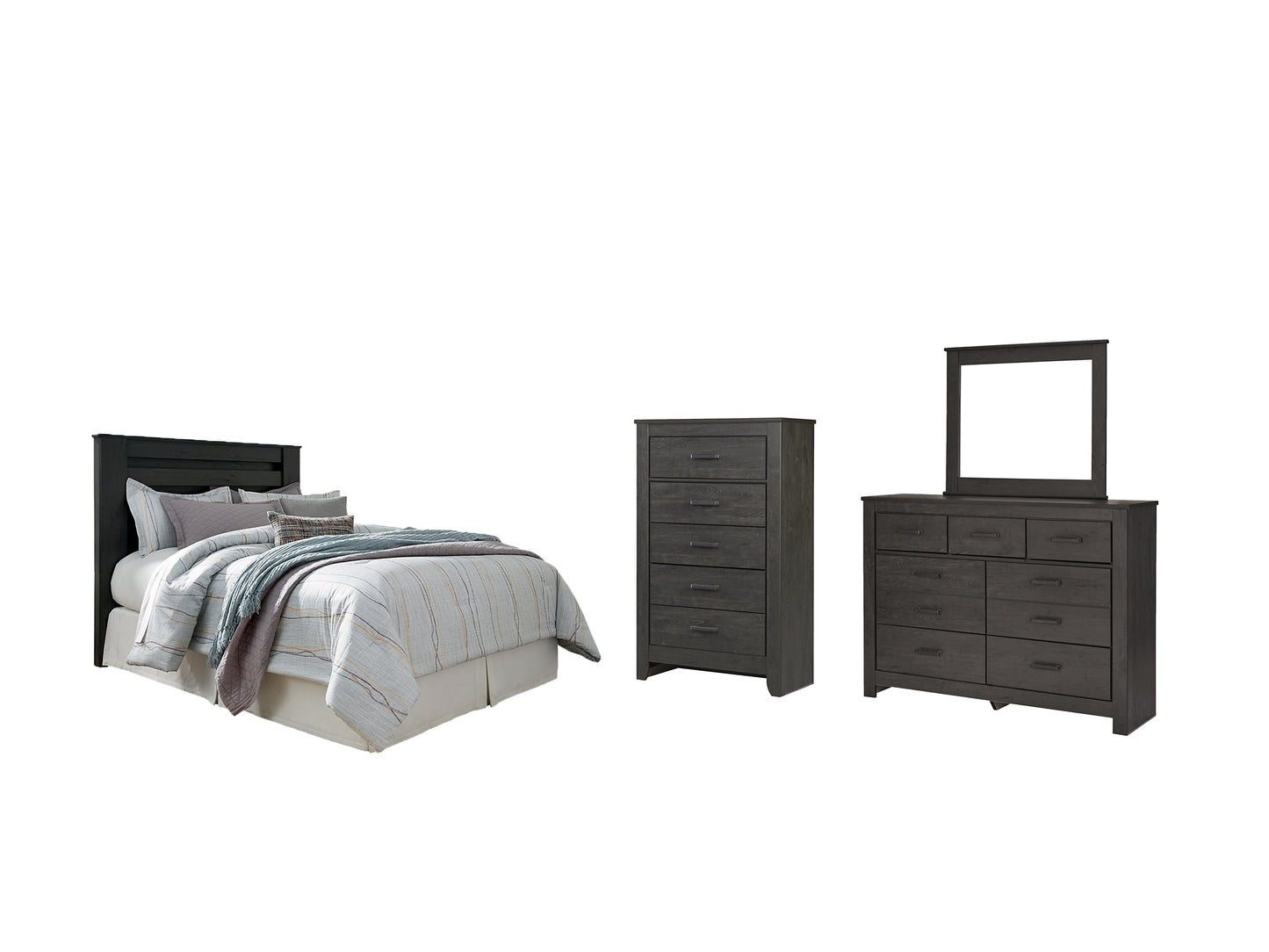 Brinxton Queen/Full Panel Headboard with Mirrored Dresser and Chest Cloud 9 Mattress & Furniture