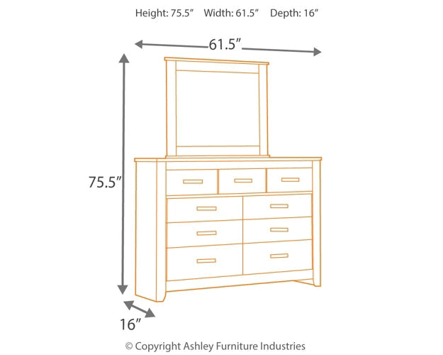 Brinxton Queen Panel Bed with Mirrored Dresser and 2 Nightstands Cloud 9 Mattress & Furniture