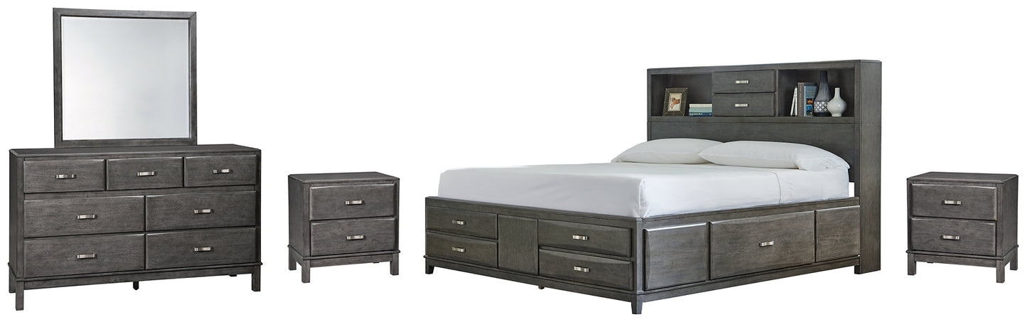 Caitbrook Queen Storage Bed with 8 Storage Drawers with Mirrored Dresser and 2 Nightstands Cloud 9 Mattress & Furniture