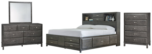Caitbrook Queen Storage Bed with 8 Storage Drawers with Mirrored Dresser and Chest Cloud 9 Mattress & Furniture