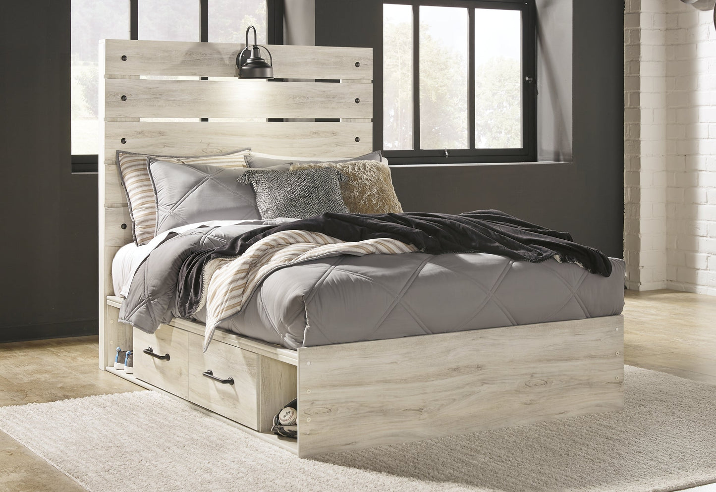 Cambeck Full Panel Bed with 4 Storage Drawers with Dresser Cloud 9 Mattress & Furniture