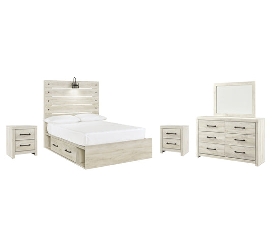 Cambeck Full Panel Bed with 4 Storage Drawers with Mirrored Dresser and 2 Nightstands Cloud 9 Mattress & Furniture