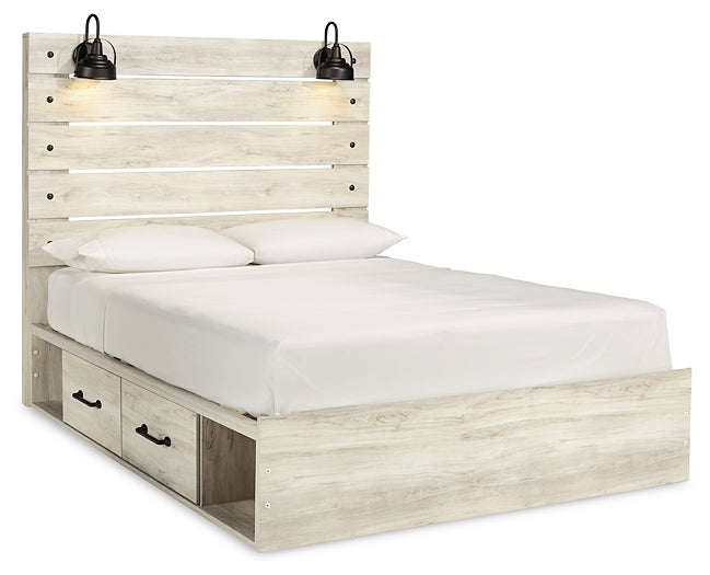 Cambeck Queen Panel Bed with 4 Storage Drawers with Mirrored Dresser and 2 Nightstands Cloud 9 Mattress & Furniture
