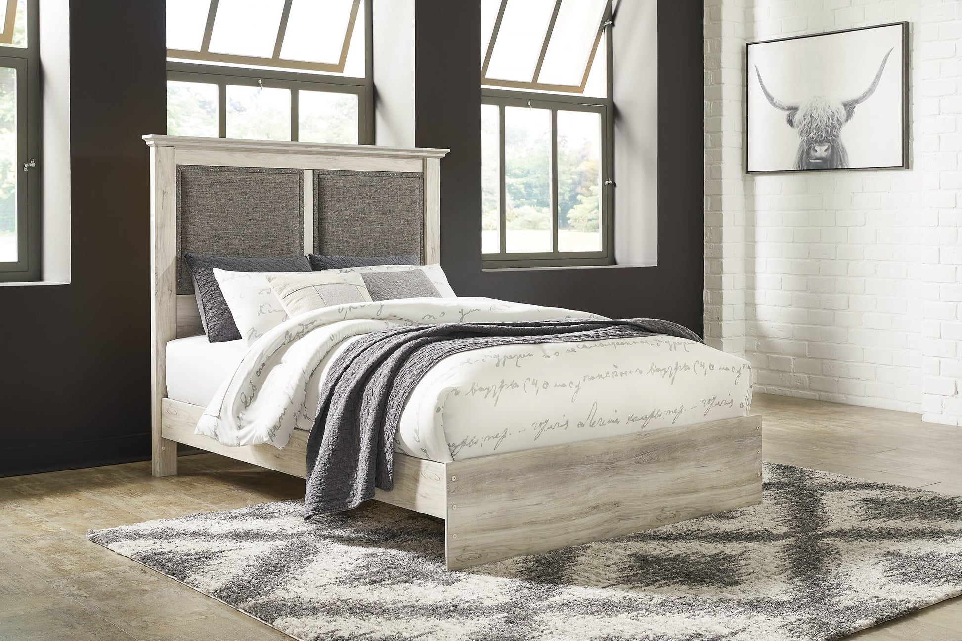 Cambeck Queen Upholstered Panel Bed with Dresser Cloud 9 Mattress & Furniture