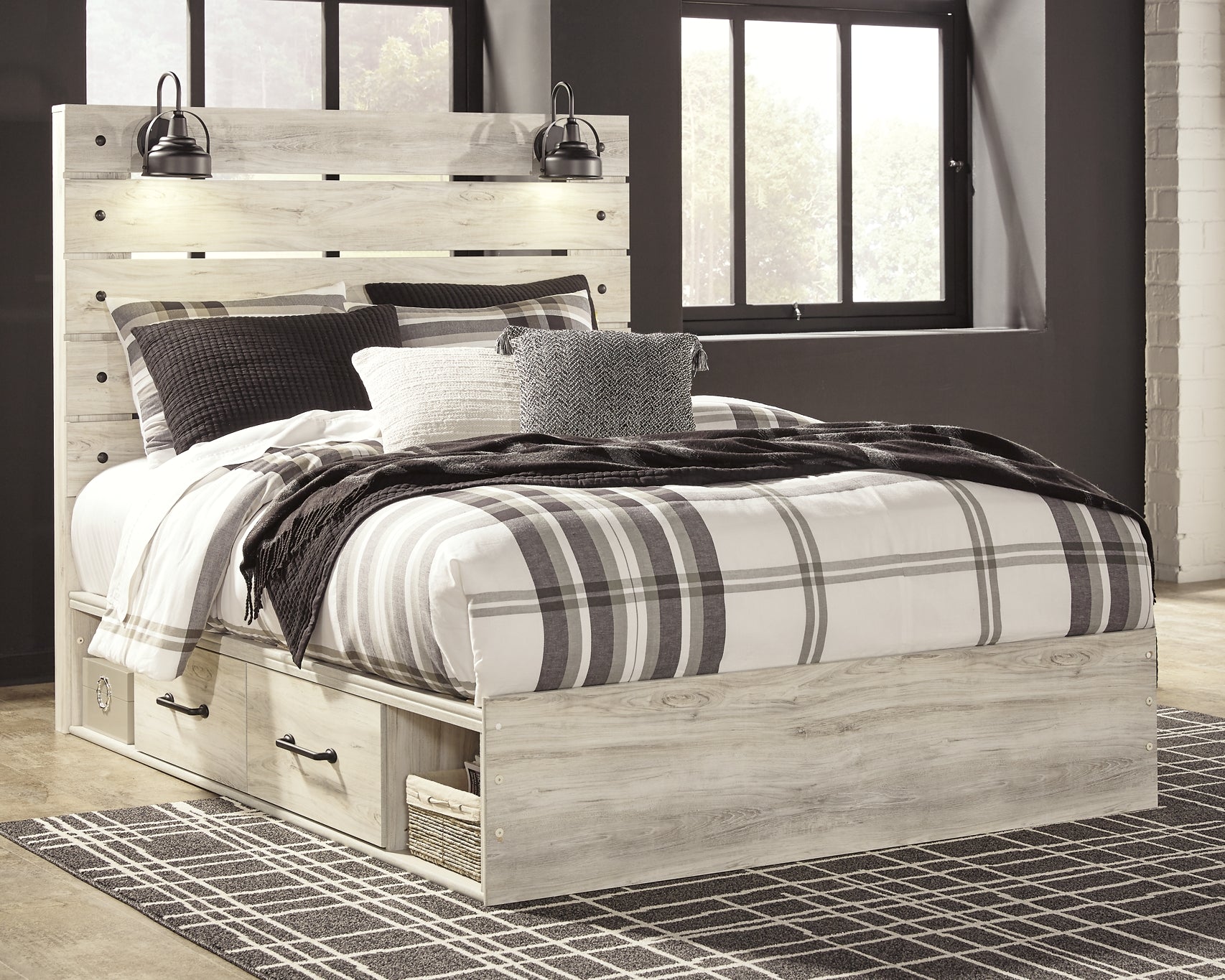 Cambeck Twin Panel Bed with 4 Storage Drawers with Mirrored Dresser and Chest Cloud 9 Mattress & Furniture