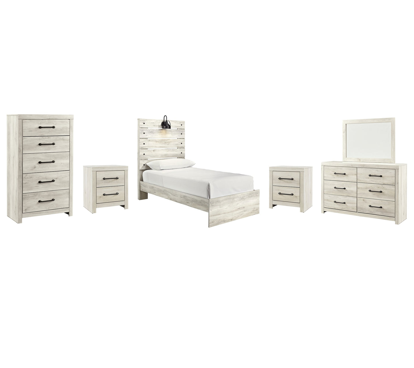 Cambeck Twin Panel Bed with Mirrored Dresser, Chest and 2 Nightstands Cloud 9 Mattress & Furniture