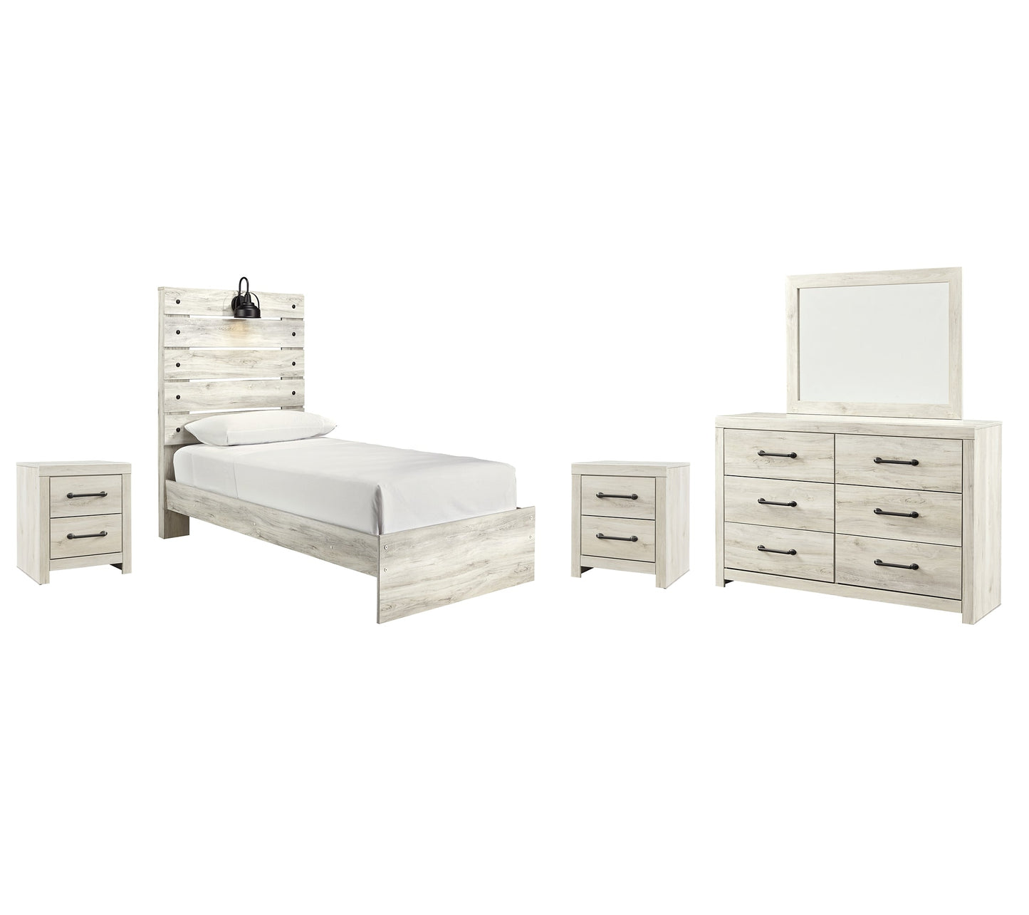 Cambeck Twin Panel Bed with Mirrored Dresser and 2 Nightstands Cloud 9 Mattress & Furniture