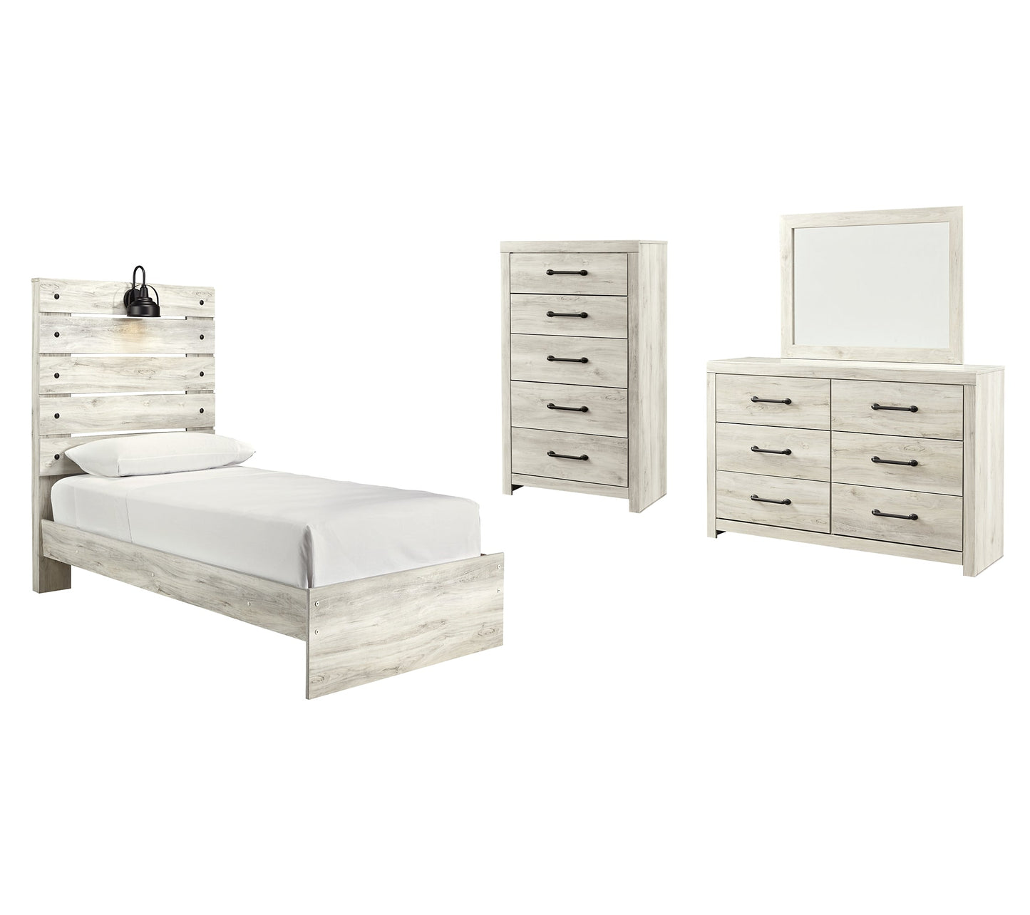 Cambeck Twin Panel Bed with Mirrored Dresser and Chest Cloud 9 Mattress & Furniture