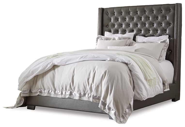Coralayne California King Upholstered Bed with Mirrored Dresser, Chest and 2 Nightstands Cloud 9 Mattress & Furniture