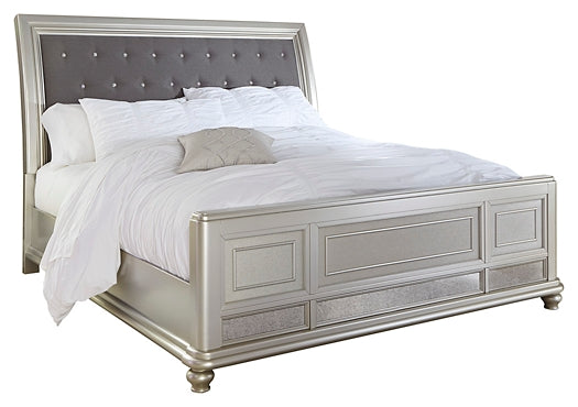 Coralayne California King Upholstered Sleigh Bed with Mirrored Dresser, Chest and 2 Nightstands Cloud 9 Mattress & Furniture