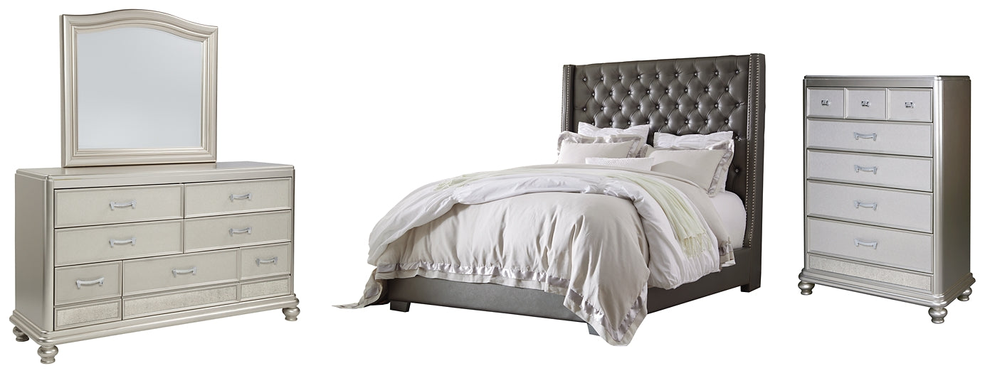 Coralayne King Upholstered Bed with Mirrored Dresser and Chest Cloud 9 Mattress & Furniture