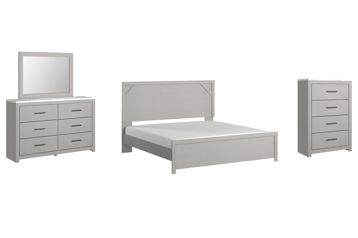 Cottonburg King Panel Bed with Mirrored Dresser and Chest Cloud 9 Mattress & Furniture