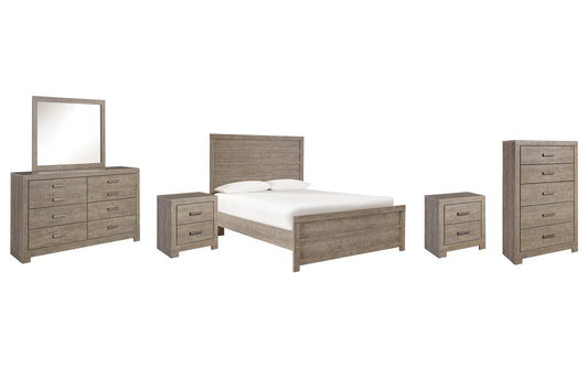 Culverbach Full Panel Bed with Mirrored Dresser, Chest and 2 Nightstands Cloud 9 Mattress & Furniture