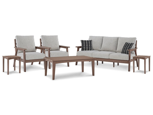 Emmeline Outdoor Sofa and  2 Lounge Chairs with Coffee Table and 2 End Tables at Cloud 9 Mattress & Furniture furniture, home furnishing, home decor
