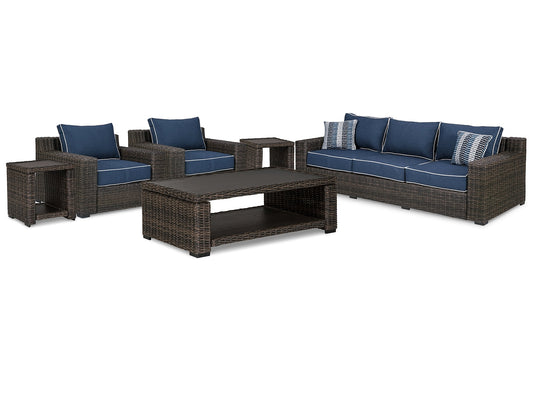 Grasson Lane Outdoor Sofa and  2 Lounge Chairs with Coffee Table and 2 End Tables at Cloud 9 Mattress & Furniture furniture, home furnishing, home decor