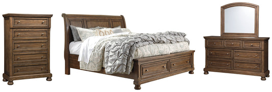Flynnter Queen Sleigh Bed with 2 Storage Drawers with Mirrored Dresser and Chest at Cloud 9 Mattress & Furniture furniture, home furnishing, home decor