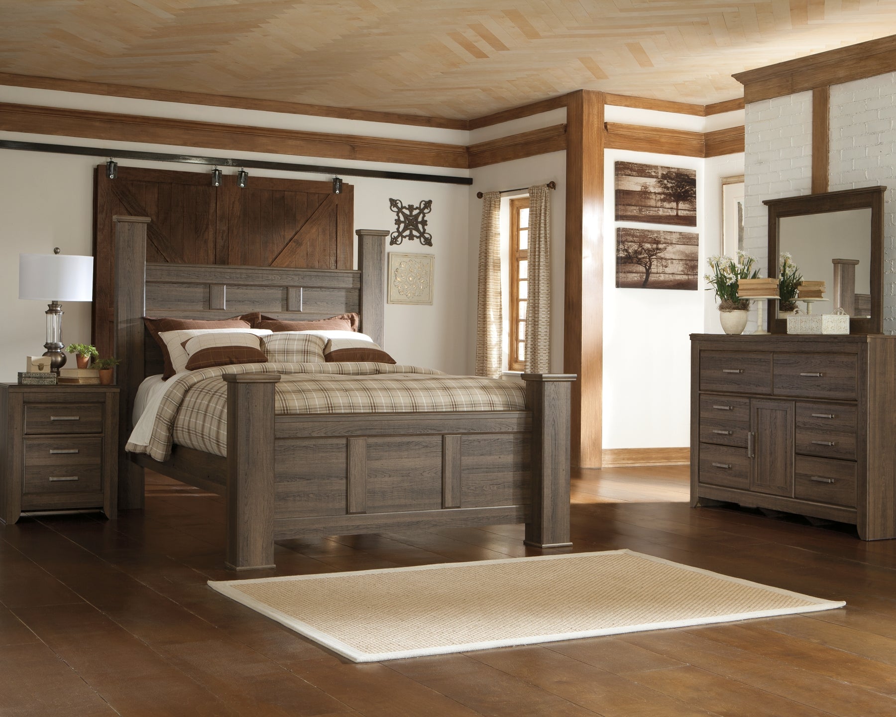 Juararo Queen Poster Bed with Mirrored Dresser at Cloud 9 Mattress & Furniture furniture, home furnishing, home decor