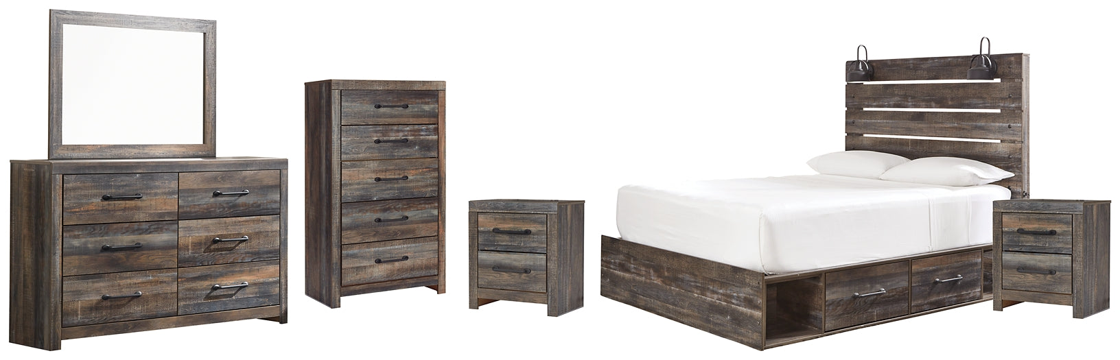 Drystan King Panel Bed with Mirrored Dresser, Chest and 2 Nightstands at Cloud 9 Mattress & Furniture furniture, home furnishing, home decor